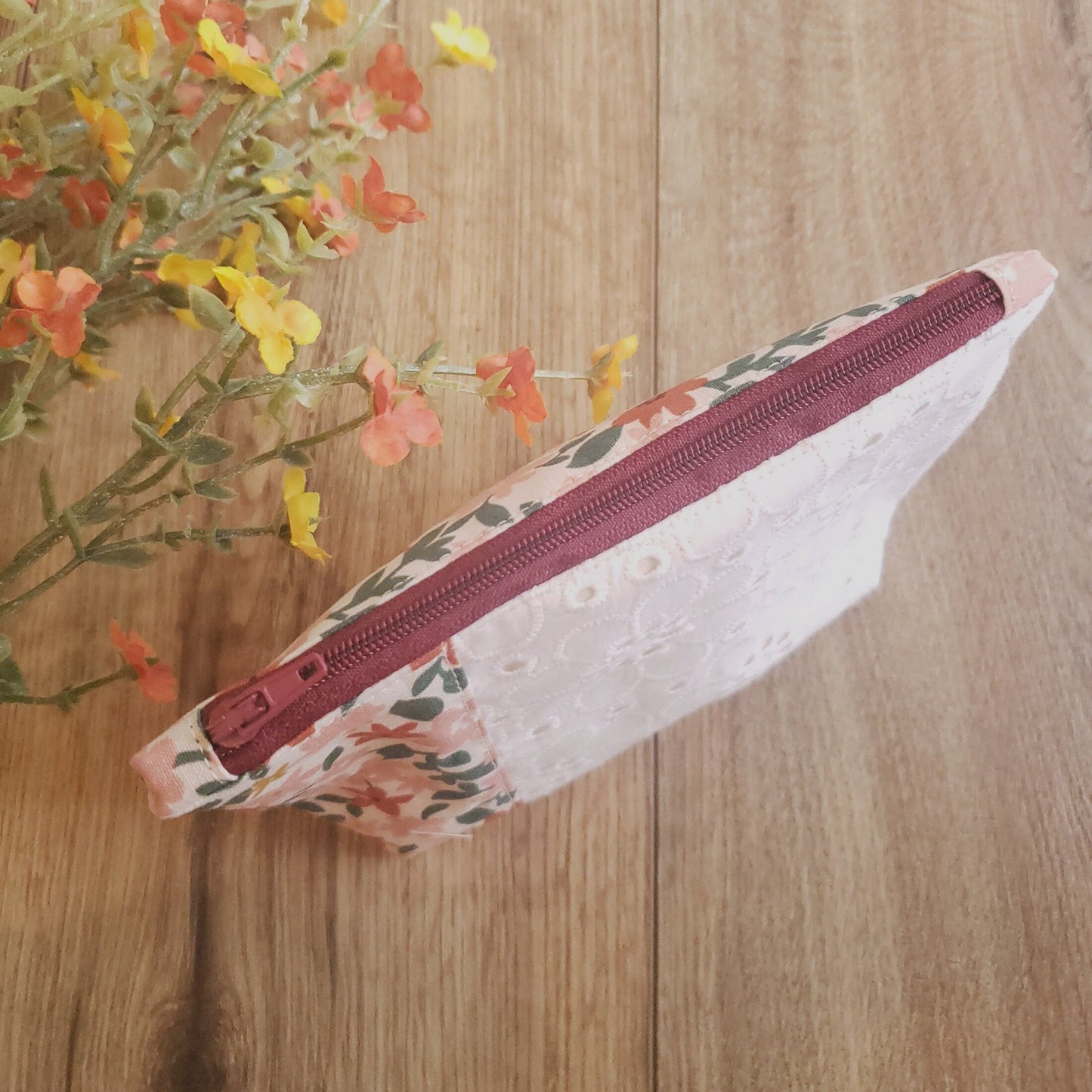 Floral x Eyelet Embroidery Cosmetic Bag